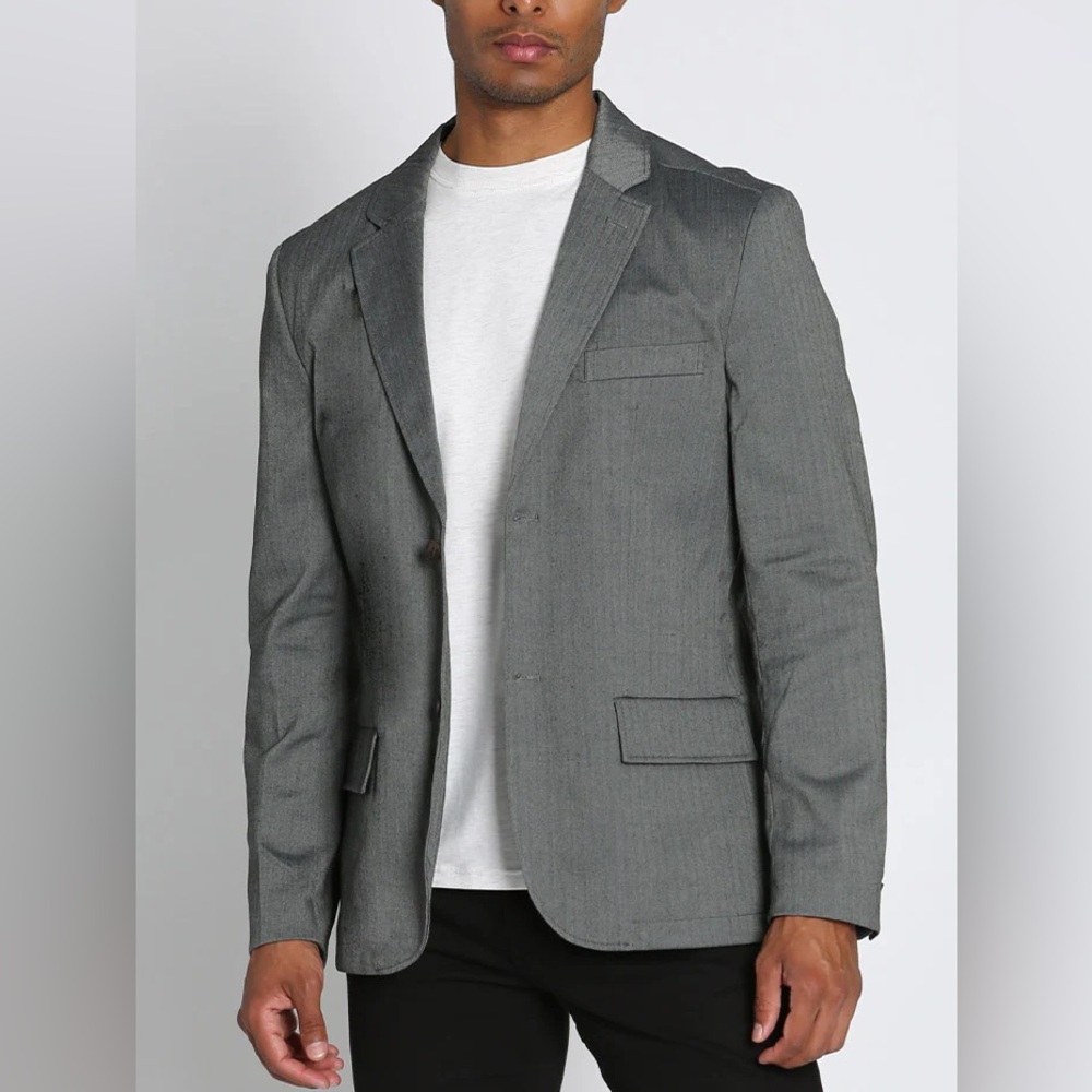 Jachs Men’s Grey Herringbone Blazer NEW Medium Two Button Stretch Classic Gray